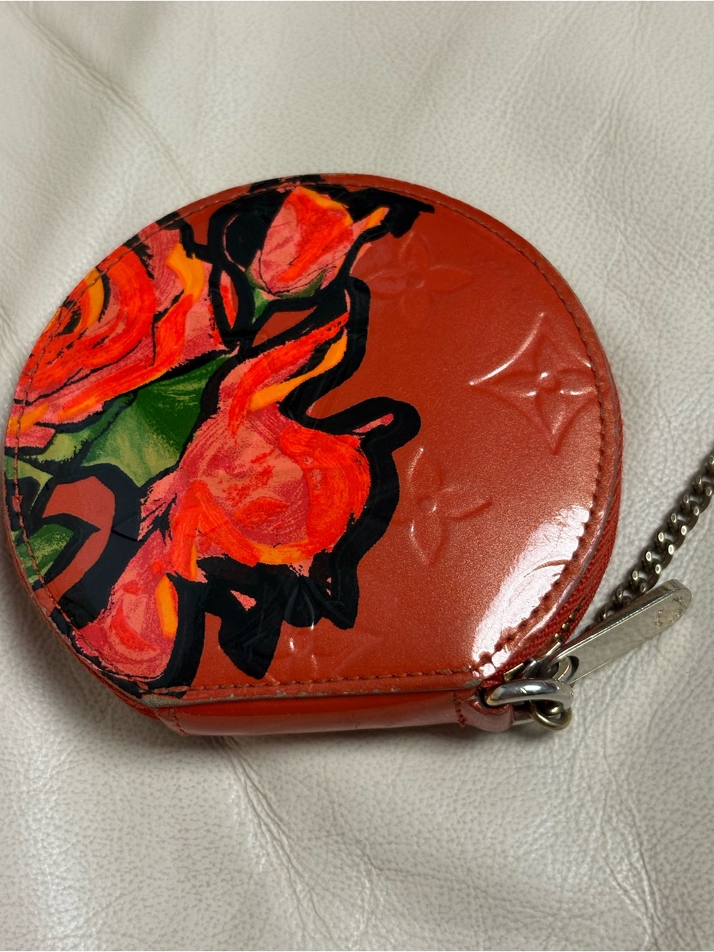 VTG LOUIS VUITTON x Stephen Sprouse Orange Vernis ROSE Coin Purse w/ Chain - Picture 5 of 14